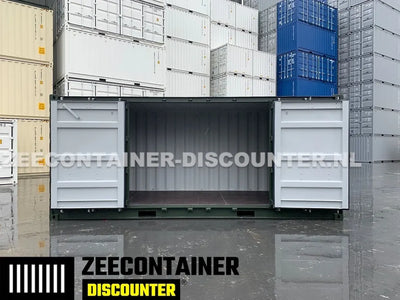 20ft Open-Side (FSA) Zeecontainer  – RAL 6007 Groen – Nieuw (CSC) - Zeecontainer Discounter