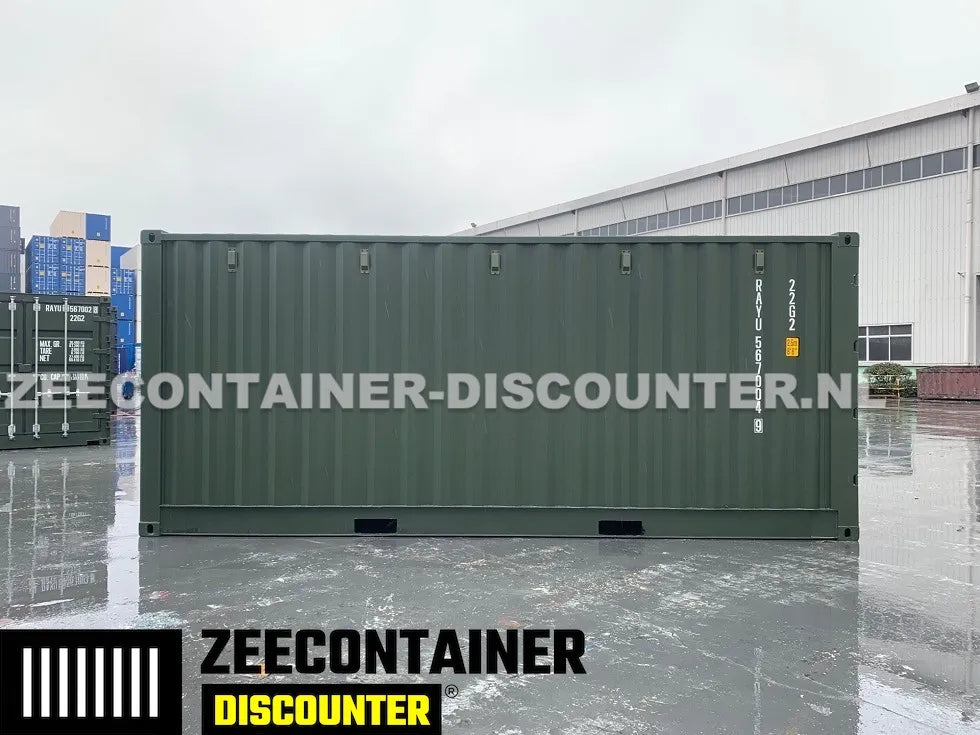 20ft Open-Side (FSA) Zeecontainer  – RAL 6007 Groen – Nieuw (CSC) - Zeecontainer Discounter