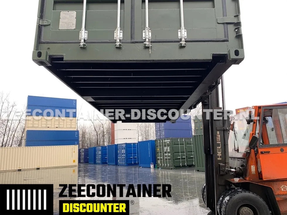 20ft Open-Side (FSA) Zeecontainer  – RAL 6007 Groen – Nieuw (CSC) - Zeecontainer Discounter