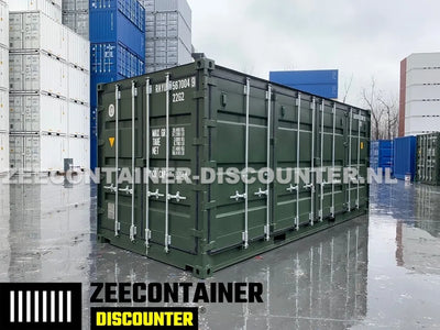 20ft Open-Side (FSA) Zeecontainer  – RAL 6007 Groen – Nieuw (CSC) - Zeecontainer Discounter
