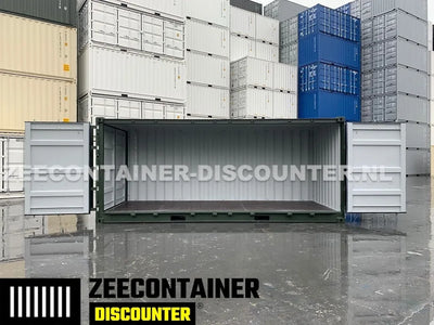 20ft Open-Side (FSA) Zeecontainer  – RAL 6007 Groen – Nieuw (CSC) - Zeecontainer Discounter
