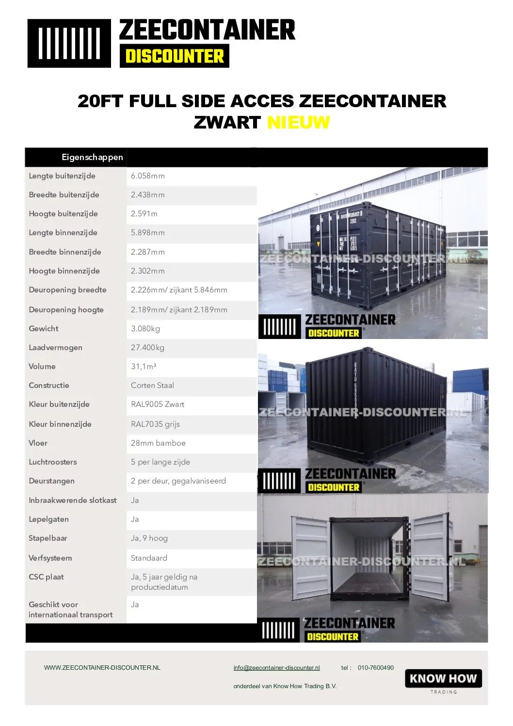 20ft Open-Side (FSA) Zeecontainer  – RAL 9010 Wit – Nieuw (CSC) - Zeecontainer Discounter