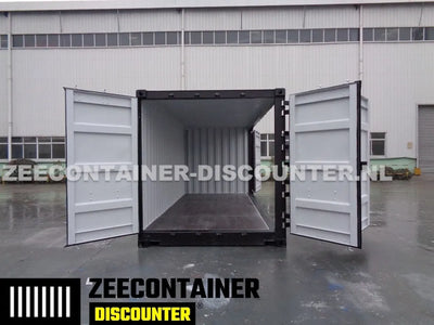 20ft Open-Side (FSA) Zeecontainer  – RAL 9005 Zwart – Nieuw (CSC) - Zeecontainer Discounter