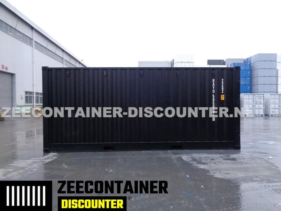 20ft Open-Side (FSA) Zeecontainer  – RAL 9005 Zwart – Nieuw (CSC) - Zeecontainer Discounter