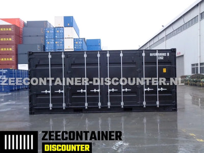 20ft Open-Side (FSA) Zeecontainer  – RAL 9005 Zwart – Nieuw (CSC) - Zeecontainer Discounter
