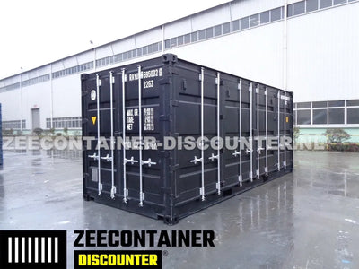 20ft Open-Side (FSA) Zeecontainer  – RAL 9005 Zwart – Nieuw (CSC) - Zeecontainer Discounter