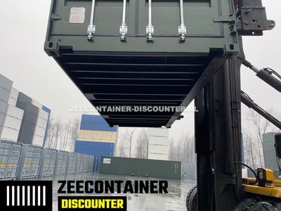 20ft High-Cube Open-Side Zeecontainer (HC-FSA) – RAL 6007 Groen – Nieuw (CSC) - Zeecontainer Discounter
