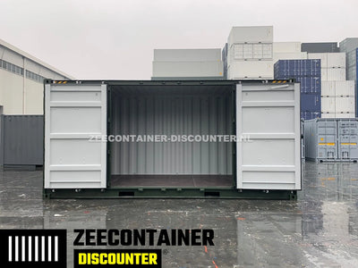 20ft High-Cube Open-Side Zeecontainer (HC-FSA) – RAL 6007 Groen – Nieuw (CSC) - Zeecontainer Discounter