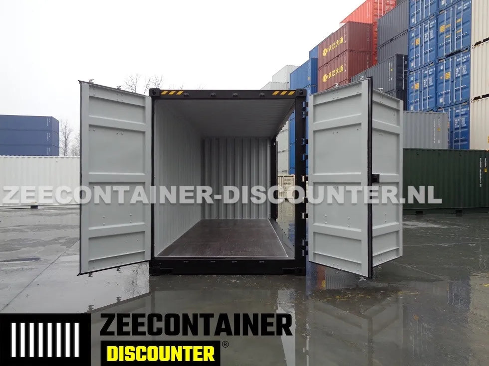 20ft High-Cube Open-Side Zeecontainer (HC-FSA) – RAL 9005 Zwart – Nieuw (CSC) - Zeecontainer Discounter