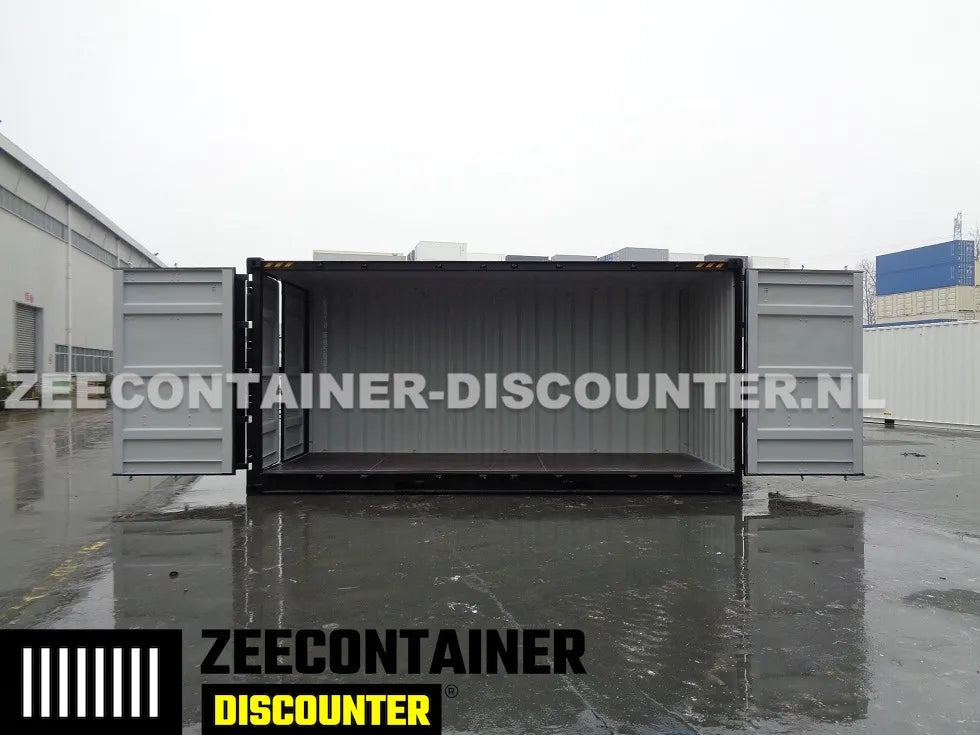 20ft High-Cube Open-Side Zeecontainer (HC-FSA) – RAL 9005 Zwart – Nieuw (CSC) - Zeecontainer Discounter