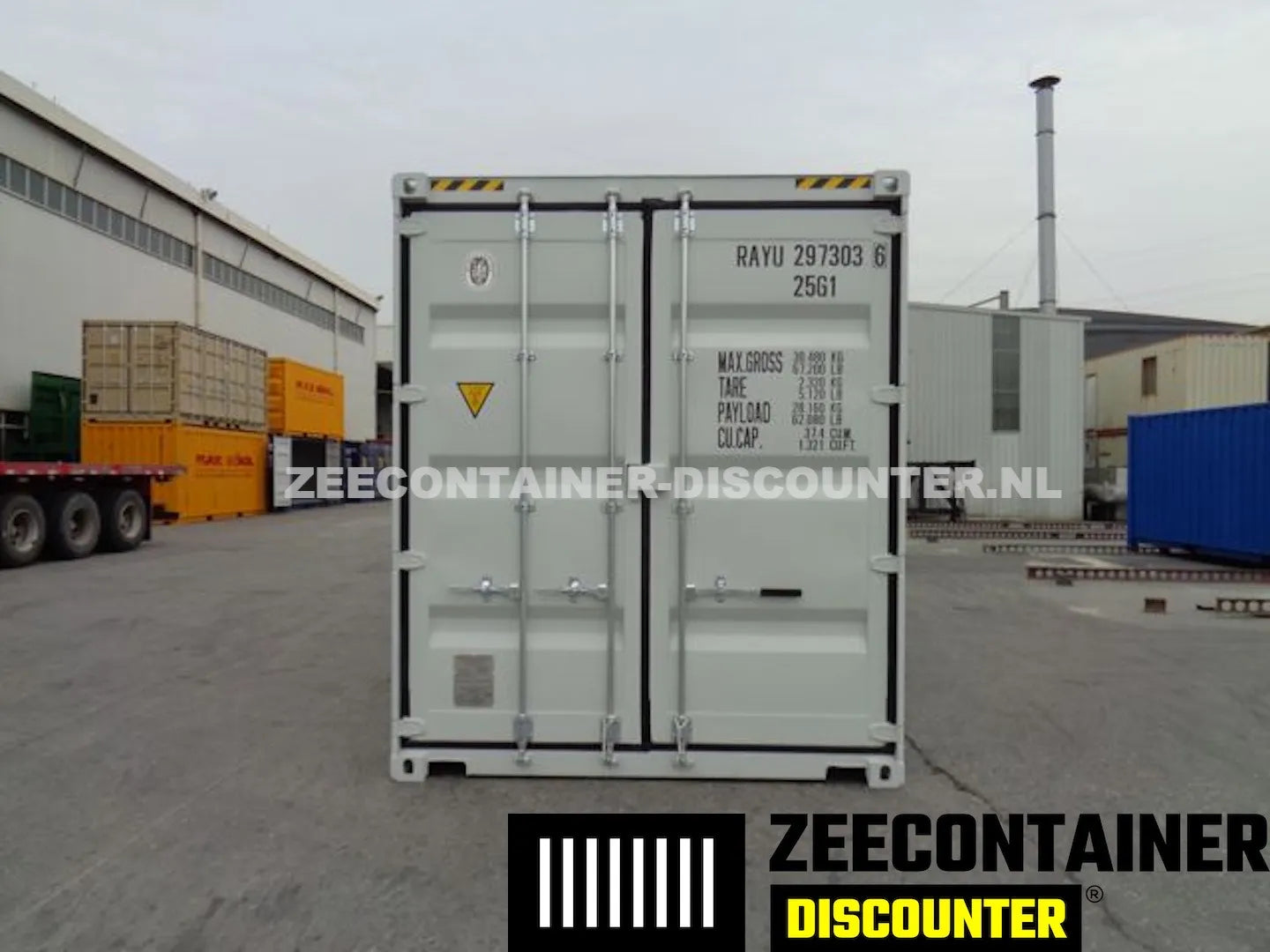 20ft High-Cube Stalen Vloer Zeecontainer – RAL 9010 Wit – Nieuw (CSC) - Zeecontainer Discounter