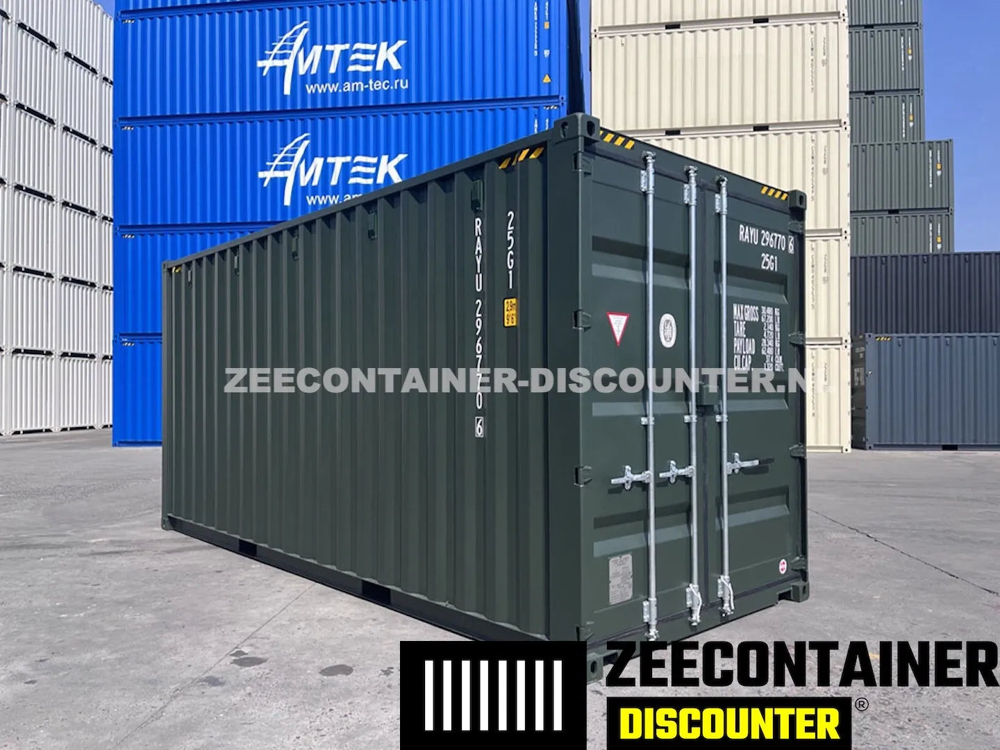 20ft High-Cube Zeecontainer – RAL 6007 Groen – Nieuw (CSC) - Zeecontainer Discounter
