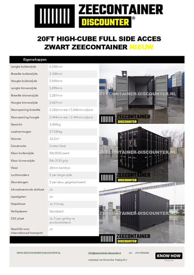 20ft High-Cube Open-Side Zeecontainer (HC-FSA) – RAL 9010 Wit – Nieuw (CSC) - Zeecontainer Discounter