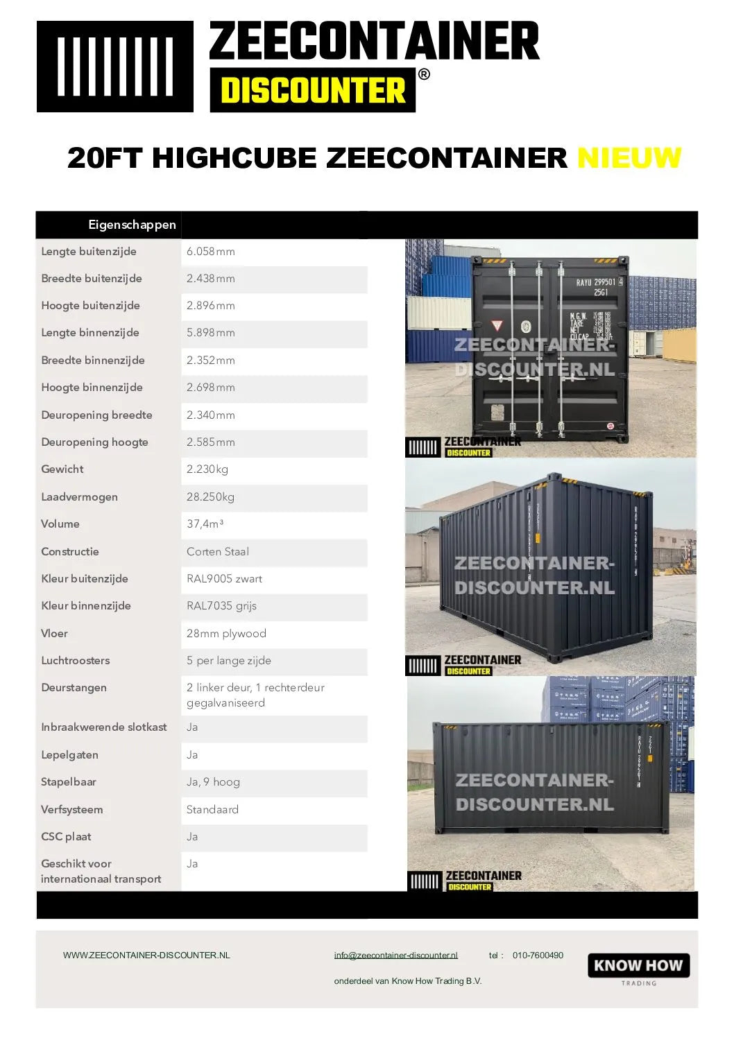 20ft High-Cube Zeecontainer – RAL 9005 Zwart – Nieuw (CSC) - Zeecontainer Discounter