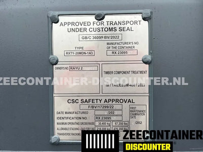 20ft Zeecontainer met 3 Zijdeuren – RAL 7016 Antracietgrijs – Nieuw (CSC) - Zeecontainer Discounter