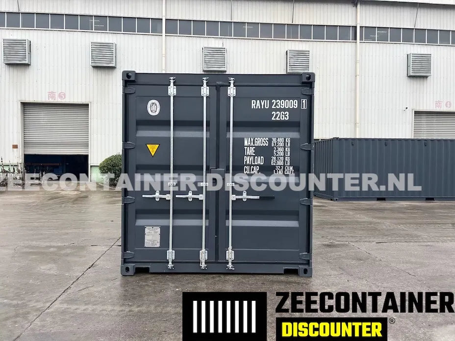 20ft Zeecontainer met 3 Zijdeuren – RAL 7016 Antracietgrijs – Nieuw (CSC) - Zeecontainer Discounter