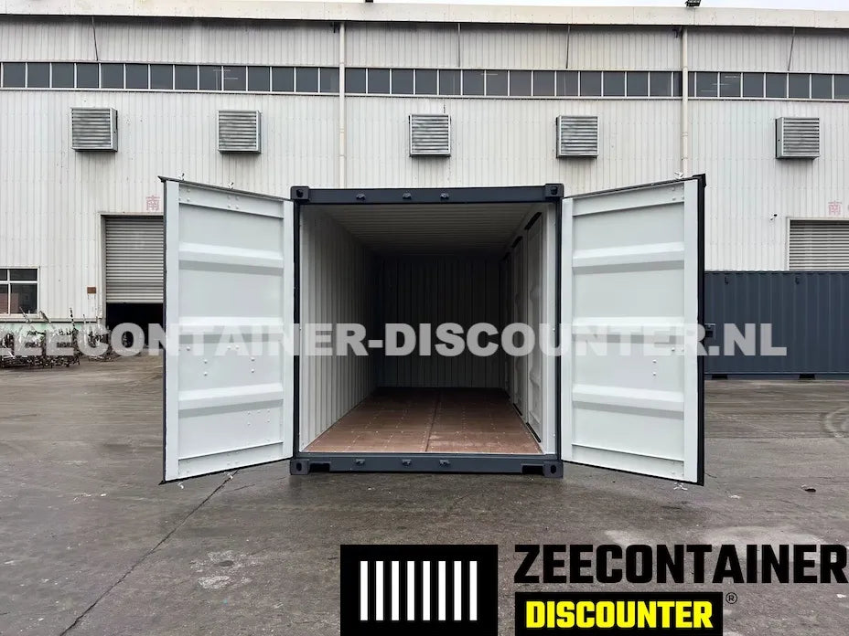 20ft Zeecontainer met 3 Zijdeuren – RAL 7016 Antracietgrijs – Nieuw (CSC) - Zeecontainer Discounter