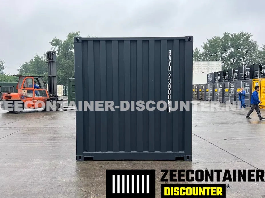 20ft Zeecontainer met 3 Zijdeuren – RAL 7016 Antracietgrijs – Nieuw (CSC) - Zeecontainer Discounter