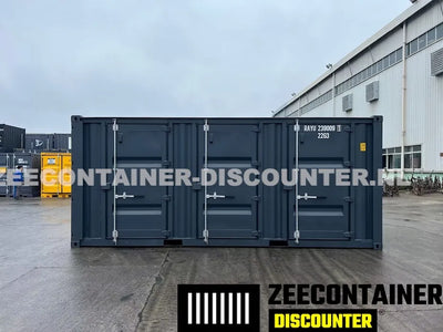 20ft Zeecontainer met 3 Zijdeuren – RAL 7016 Antracietgrijs – Nieuw (CSC) - Zeecontainer Discounter