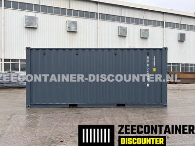 20ft Zeecontainer met 4 Zijdeuren – RAL 7016 Antracietgrijs – Nieuw (CSC) - Zeecontainer Discounter