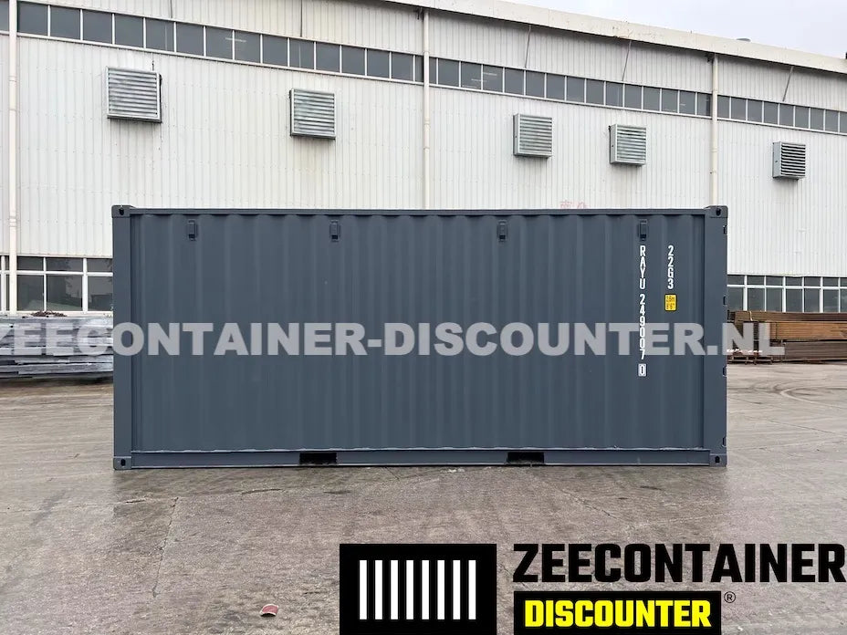 20ft Zeecontainer met 4 Zijdeuren – RAL 7016 Antracietgrijs – Nieuw (CSC) - Zeecontainer Discounter
