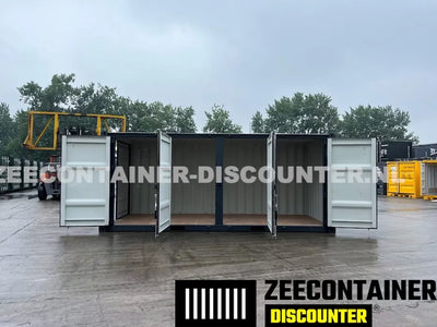 20ft Zeecontainer met 4 Zijdeuren – RAL 7016 Antracietgrijs – Nieuw (CSC) - Zeecontainer Discounter
