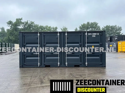 20ft Zeecontainer met 4 Zijdeuren – RAL 7016 Antracietgrijs – Nieuw (CSC) - Zeecontainer Discounter