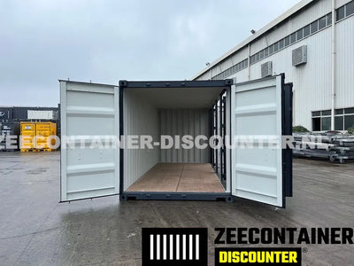 20ft Zeecontainer met 4 Zijdeuren – RAL 7016 Antracietgrijs – Nieuw (CSC) - Zeecontainer Discounter