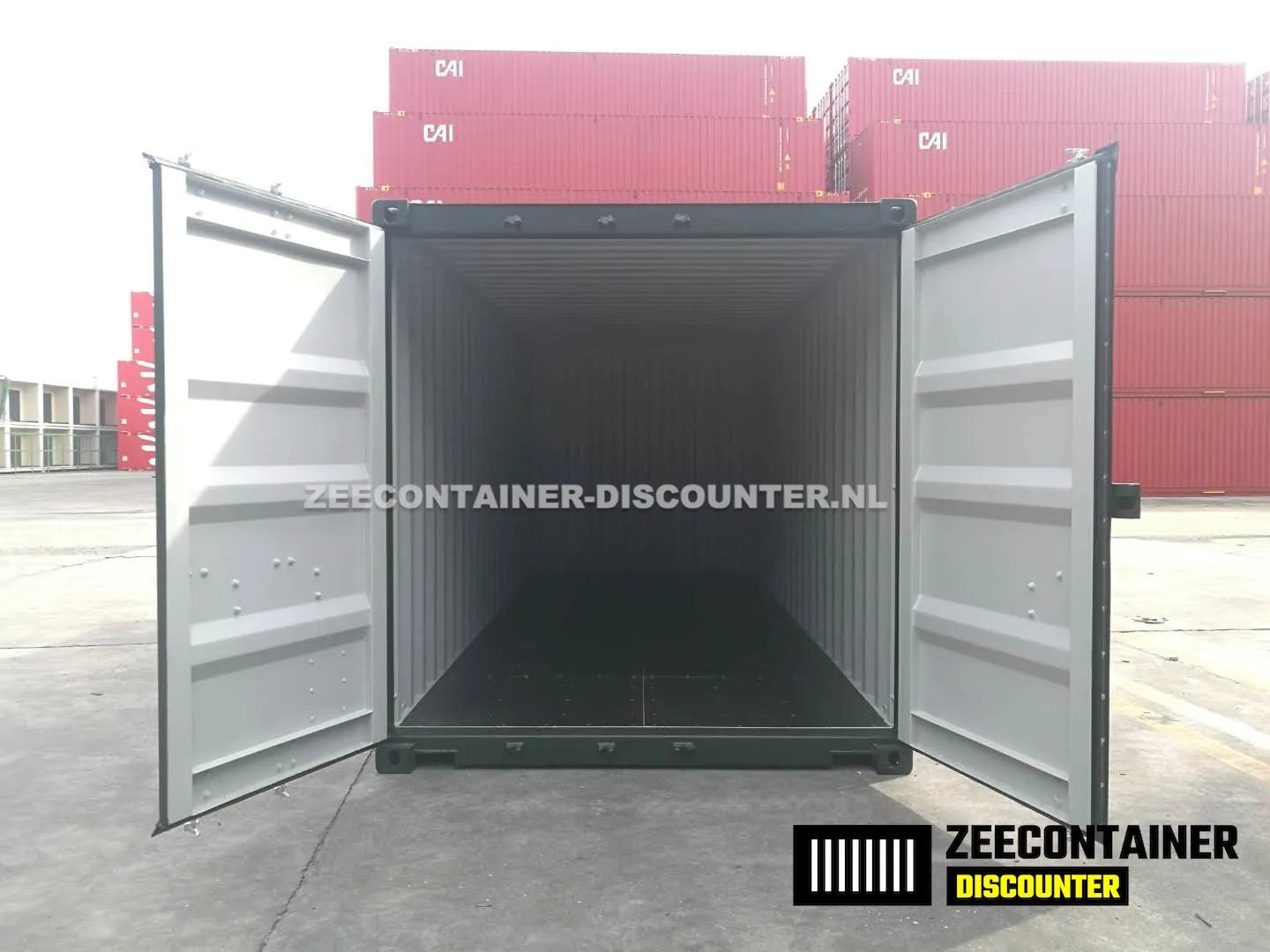 20ft Zeecontainer (Dry Van) – RAL 6007 Flessengroen – Nieuw Zeecontainer Discounter