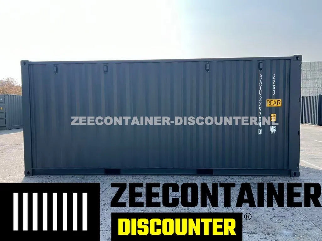 20ft met 2 zijdoorgangen (elk dubbeldeurs) - RAL 7016 – Nieuw (CSC) - Zeecontainer Discounter
