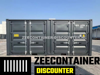 20ft met 2 zijdoorgangen (elk dubbeldeurs) - RAL 9005 – Nieuw (CSC) - Zeecontainer Discounter