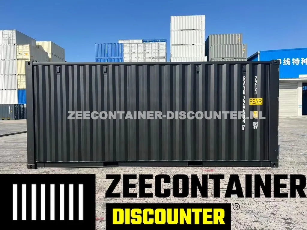 20ft met 2 zijdoorgangen (elk dubbeldeurs) - RAL 9005 – Nieuw (CSC) - Zeecontainer Discounter