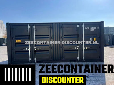 20ft met 2 zijdoorgangen (elk dubbeldeurs) - RAL 7016 – Nieuw (CSC) - Zeecontainer Discounter