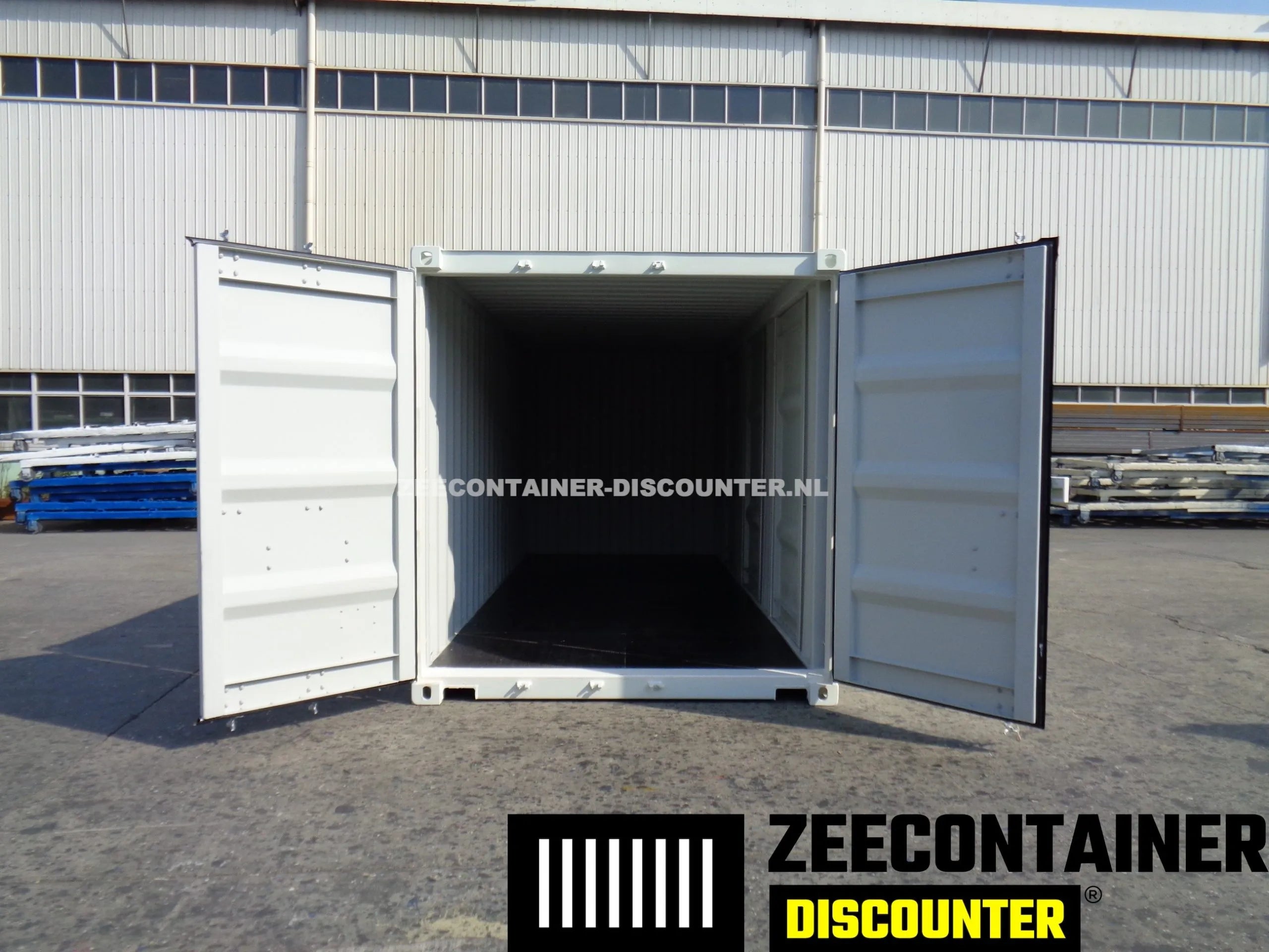 20ft Zeecontainer met 3 Zijdeuren – RAL 9010 Wit – Nieuw (CSC) - Zeecontainer Discounter