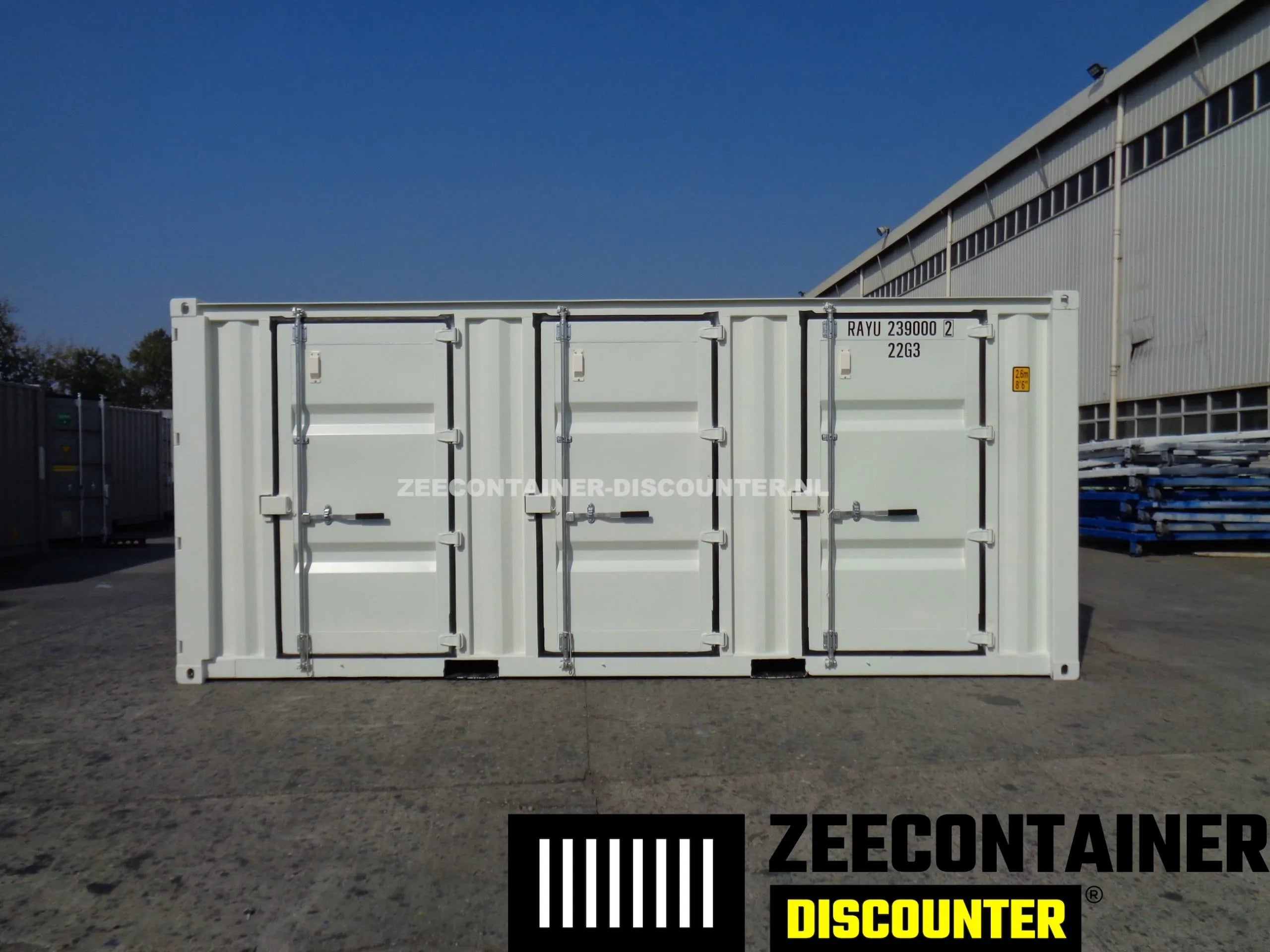 20ft Zeecontainer met 3 Zijdeuren – RAL 9010 Wit – Nieuw (CSC) - Zeecontainer Discounter
