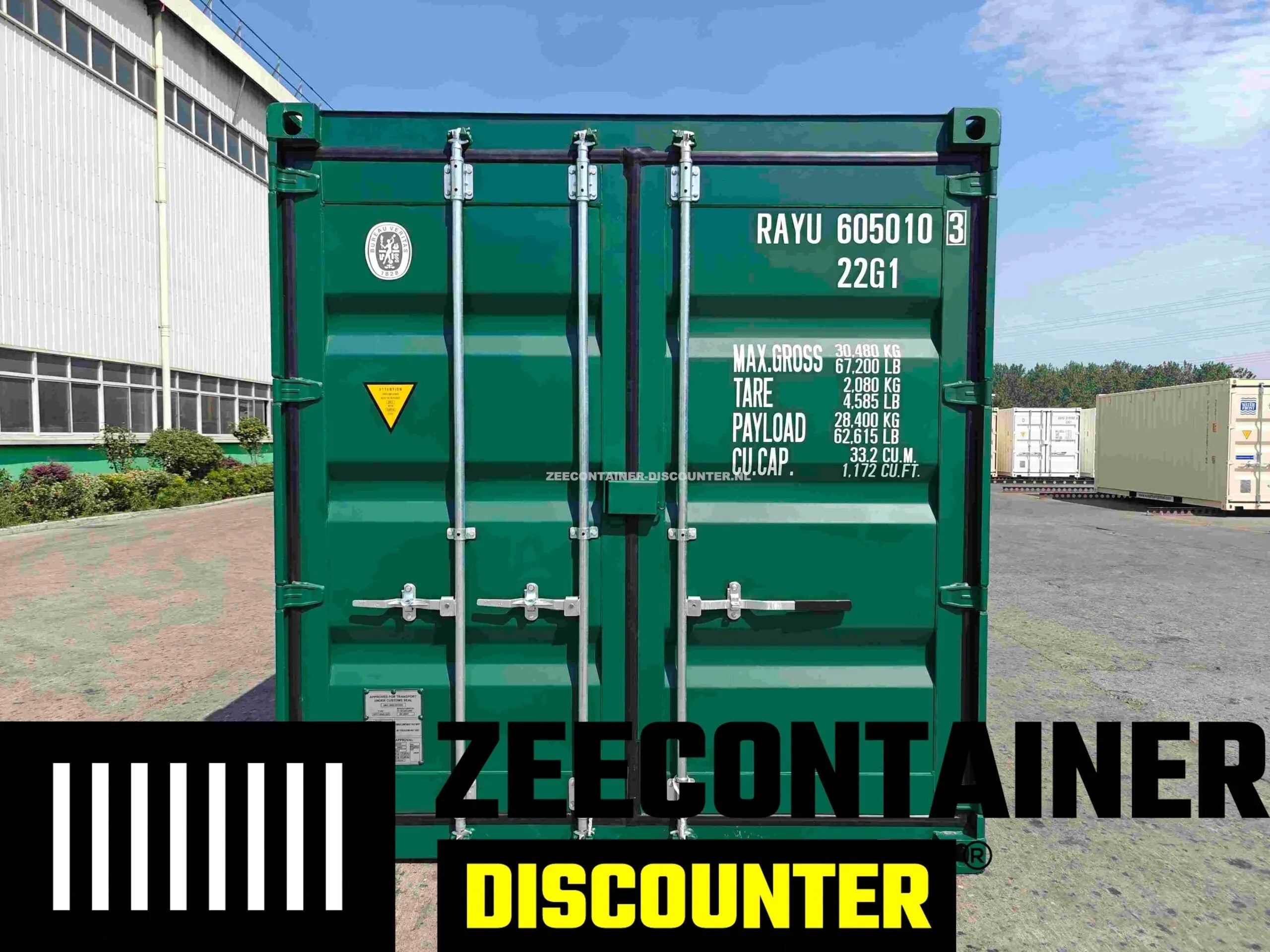 20ft Zeecontainer (Dry Van) – RAL 6005 Mosgroen – Nieuw Zeecontainer Discounter