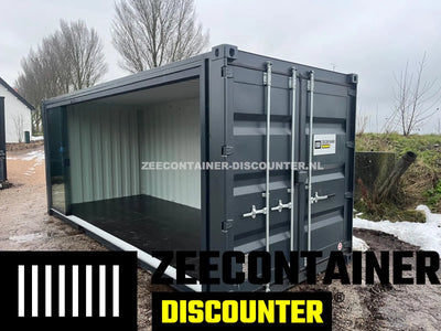 20ft Zeecontainer met Glazen Schuifpui Zonder Middenstaander – Premium Uitvoering Zeecontainer Discounter