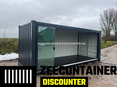 20ft Zeecontainer met Glazen Schuifpui Zonder Middenstaander – Premium Uitvoering Zeecontainer Discounter