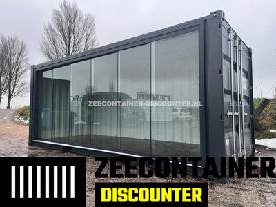 20ft Zeecontainer met Glazen Schuifpui Zonder Middenstaander – Premium Uitvoering Zeecontainer Discounter