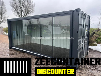 20ft Zeecontainer met Glazen Schuifpui Zonder Middenstaander – Premium Uitvoering Zeecontainer Discounter
