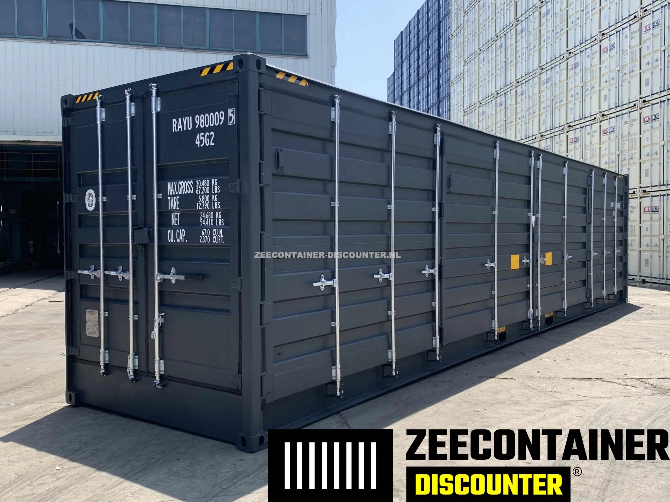 40ft High-Cube Open-Side (HC-FSA) –  Zeecontainer RAL 7016 – Nieuw (CSC) - Zeecontainer Discounter