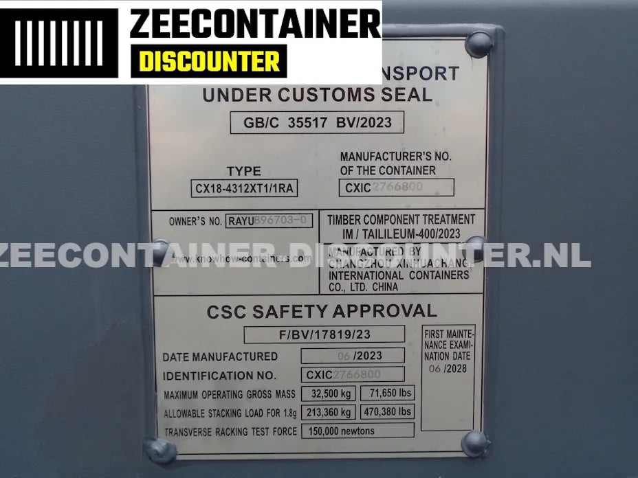 40ft High-Cube Dubbeldeurs – Zeecontainer RAL 7016 – Nieuw (CSC) - Zeecontainer Discounter