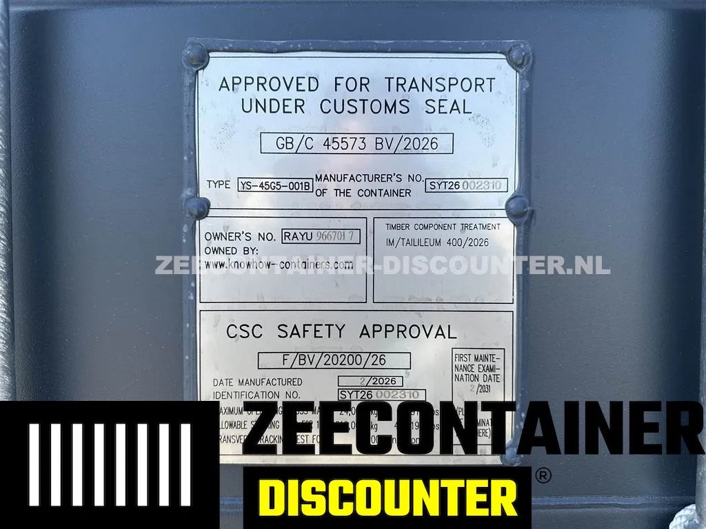 40ft High-Cube met 6 Compartimenten – Zeecontainer RAL 7016 – Nieuw (CSC) - Zeecontainer Discounter