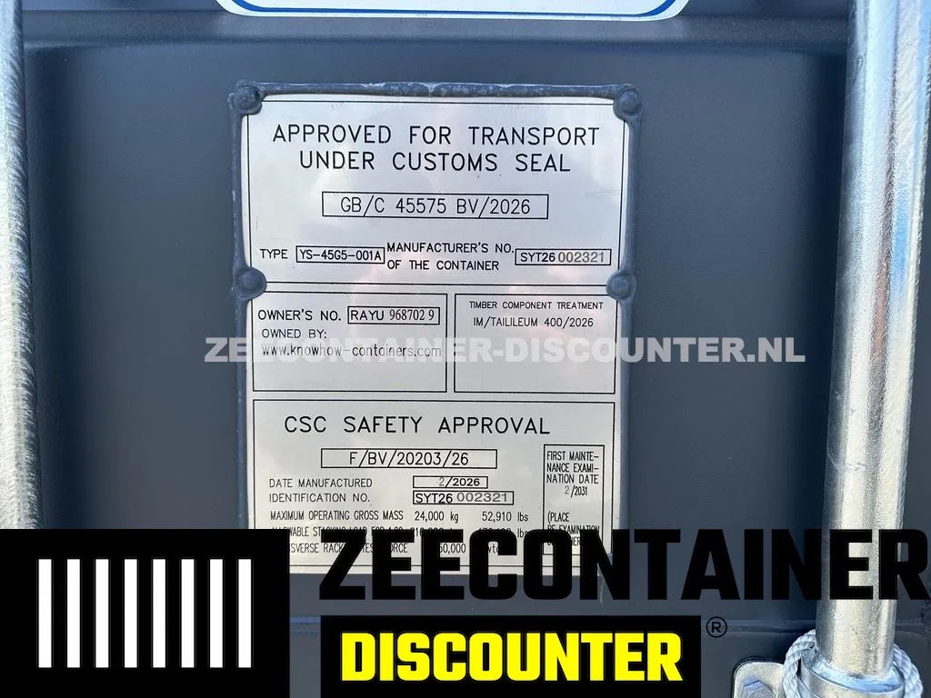 40ft High-Cube met 8 Compartimenten – Zeecontainer RAL 7016 – Nieuw (CSC) - Zeecontainer Discounter