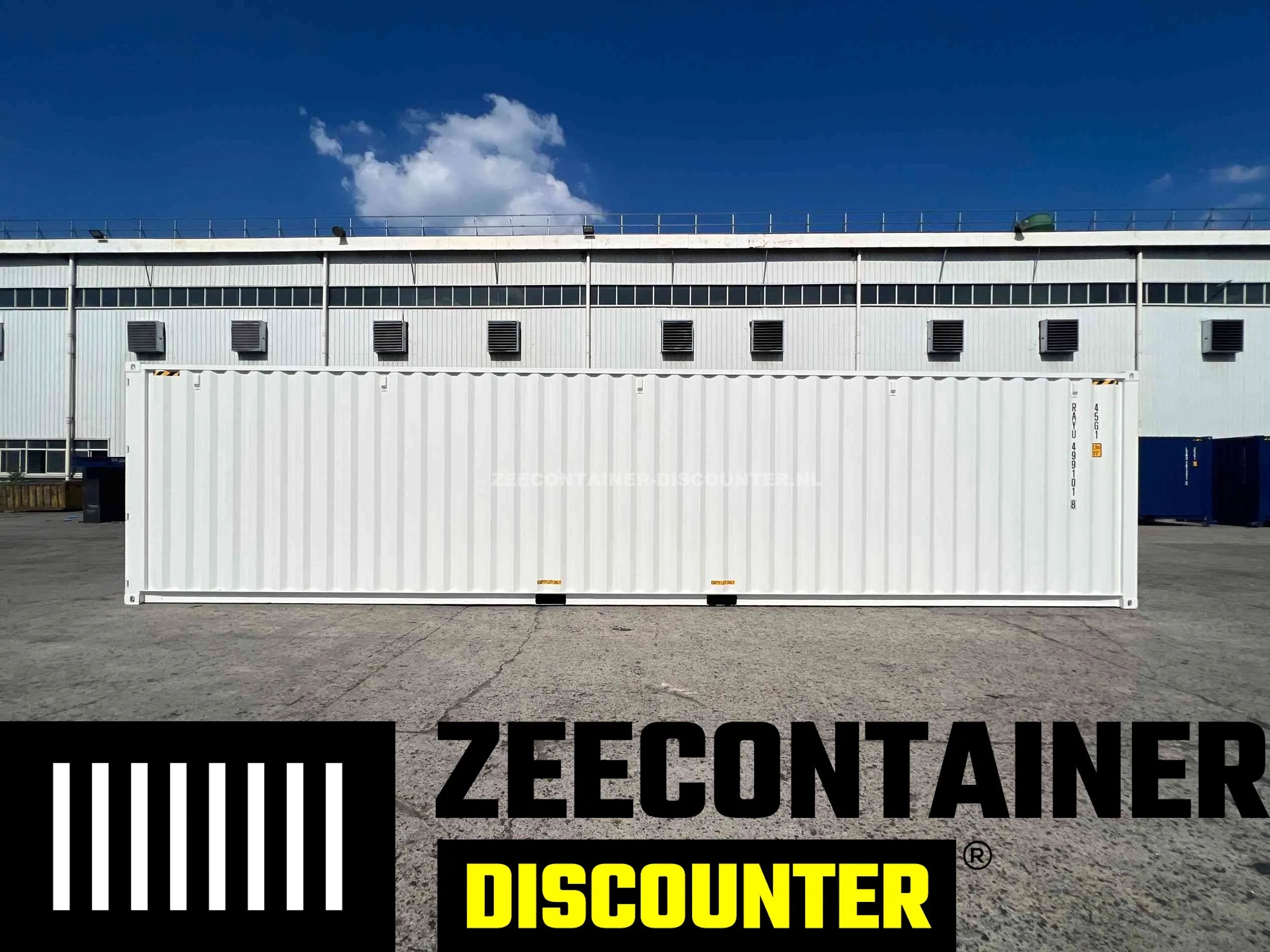 40ft High-Cube Zeecontainer – RAL 9010 Wit – Nieuw (CSC) - Zeecontainer Discounter