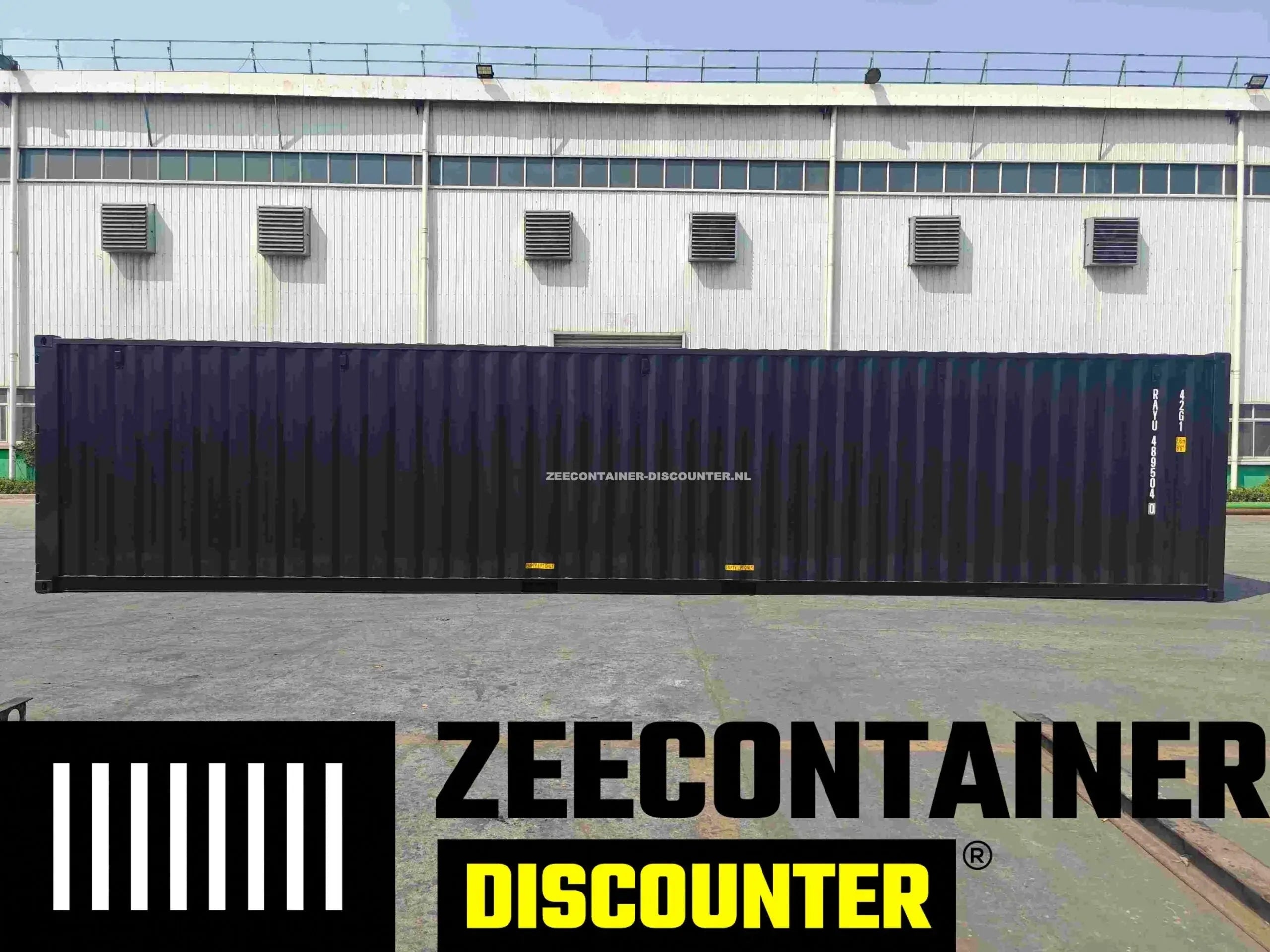 40ft Zeecontainer (Dry Van) – RAL 9005 Gitzwart – Nieuw Zeecontainer Discounter