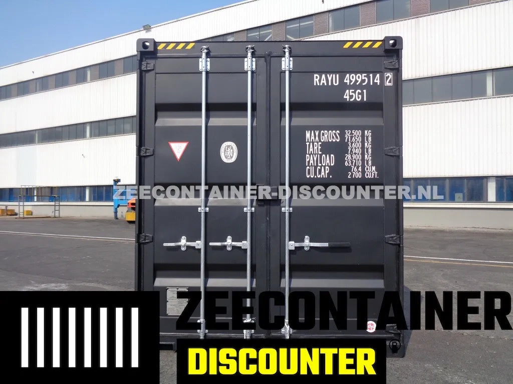 40ft High-Cube Zeecontainer – RAL 9005 Zwart – Nieuw (CSC) Zeecontainer Discounter