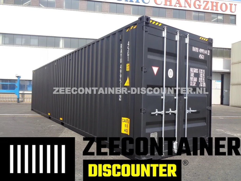 40ft High-Cube Zeecontainer – RAL 9005 Zwart – Nieuw (CSC) Zeecontainer Discounter