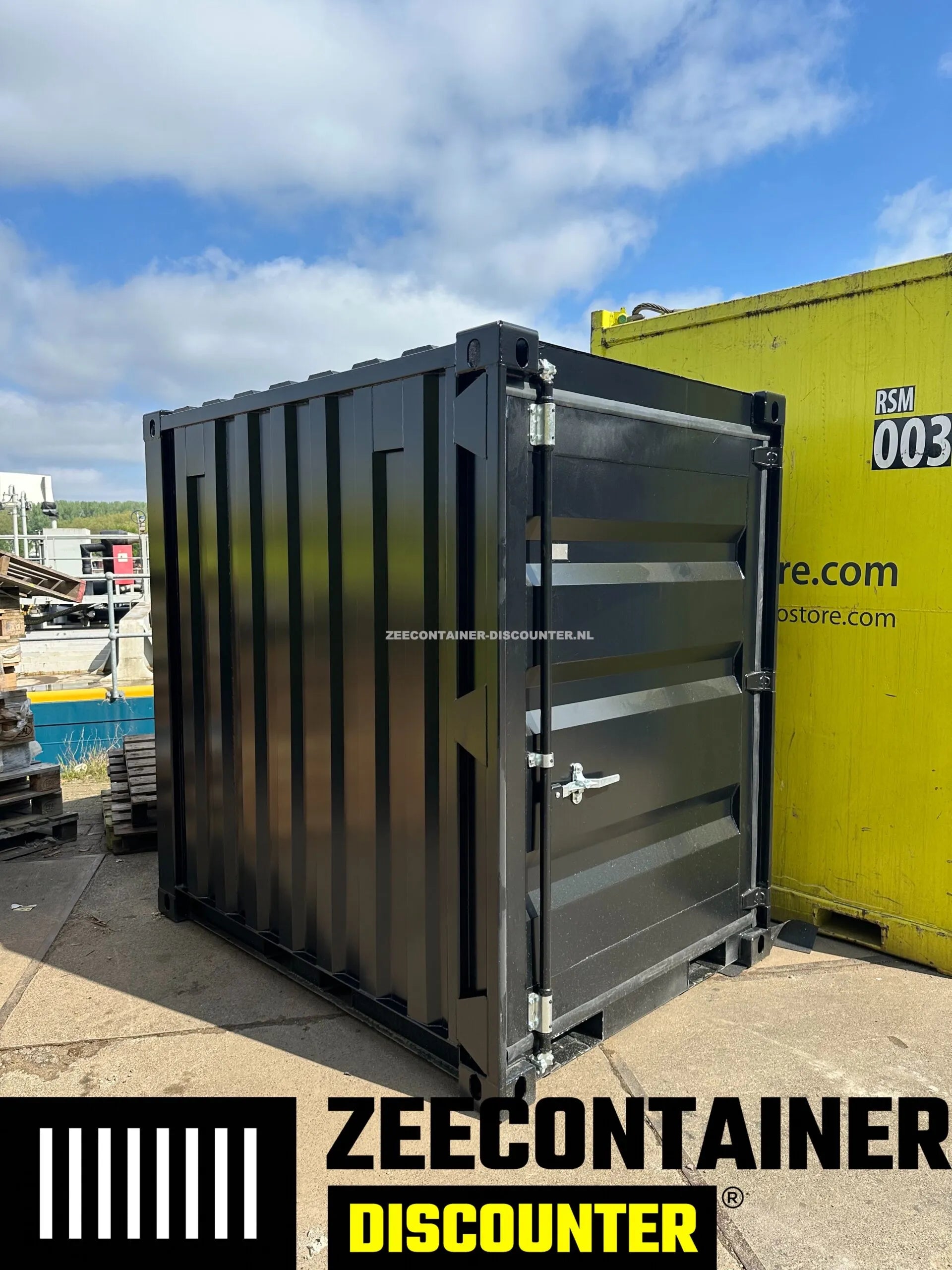 5ft opslagcontainer 1530kg Draagvermogen – RAL 9005 Gitzwart – Nieuw - Zeecontainer Discounter