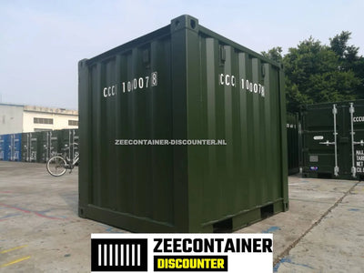 6ft Opslagcontainer in Cortenstaal – RAL 6007 Groen – Nieuw Zeecontainer Discounter